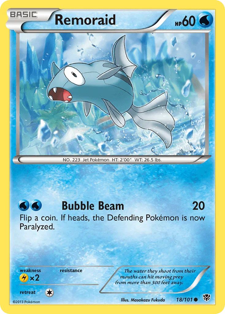 18, Black & White: Plasma Blast, Common, Lightning[×2], Normal, Reverse Holofoil, Water Remoraid (18/101) [Black & White: Plasma Blast] - Trading Card World