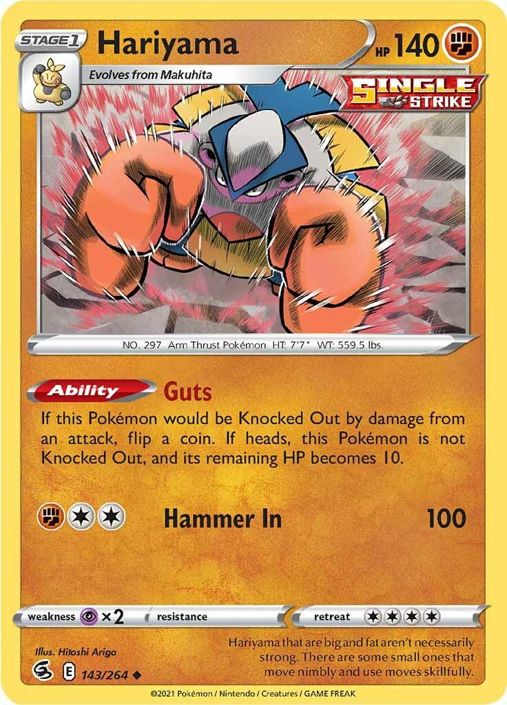 143, Fighting, Normal, Psychic [x2], Reverse Holofoil, Sword & Shield: Fusion Strike, Uncommon Hariyama (143/264) [Sword & Shield: Fusion Strike] - Trading Card World