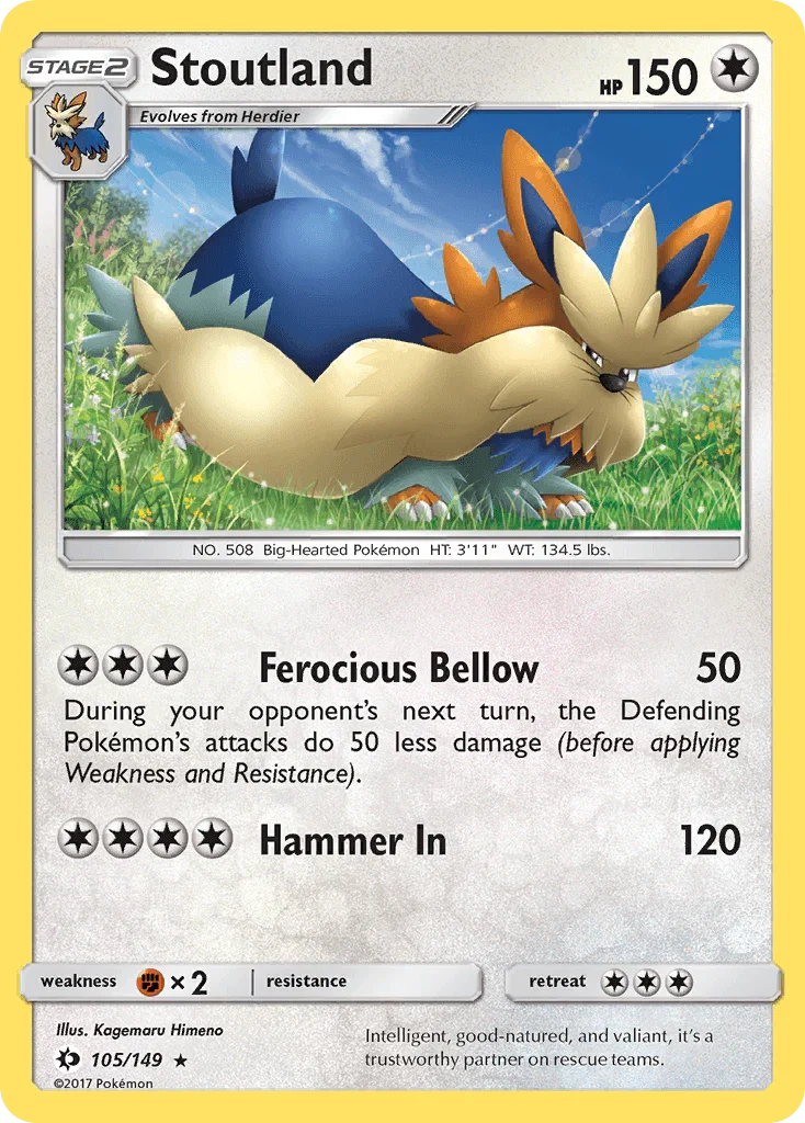 105, Colorless, Fighting[×2], Normal, Rare, Reverse Holofoil, Sun & Moon: Base Set Stoutland (105/149) [Sun & Moon: Base Set] - Trading Card World