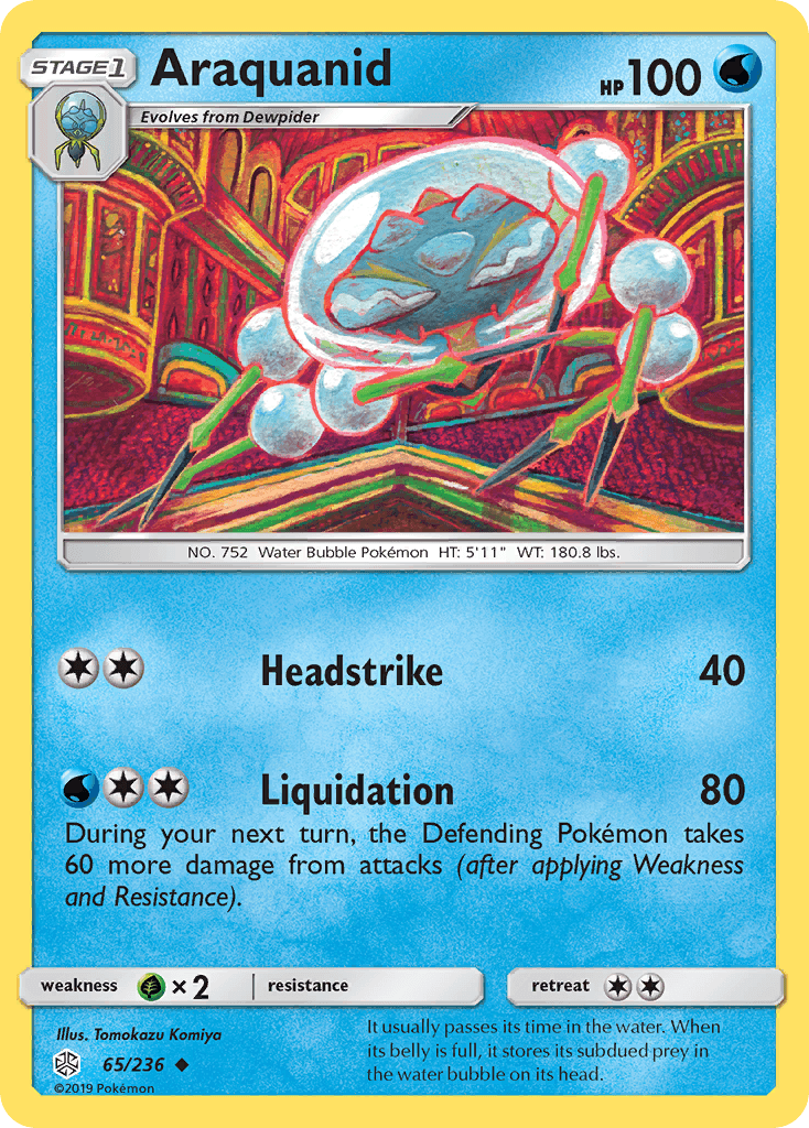 65, Grass[×2], Normal, Reverse Holofoil, Sun & Moon: Cosmic Eclipse, Uncommon, Water Araquanid (65/236) [Sun & Moon: Cosmic Eclipse] - Trading Card World