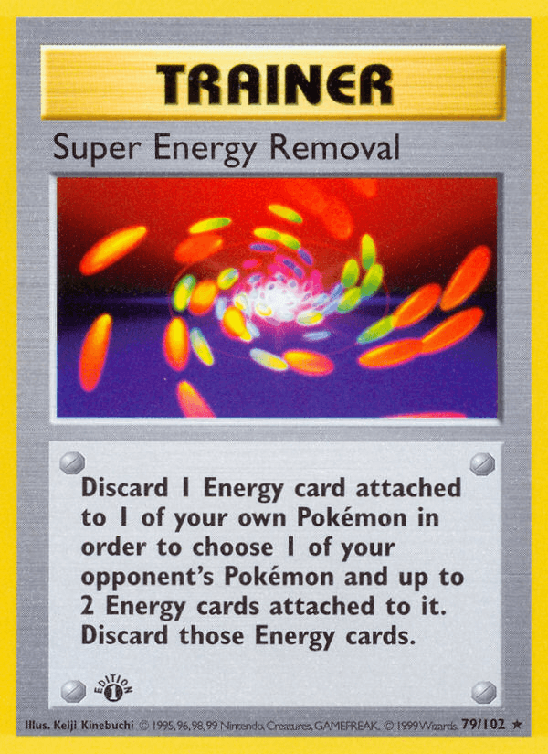 1st Edition Normal, 79, Base Set 1st Edition, Rare, Trainer Super Energy Removal (79/102) (Shadowless) [Base Set 1st Edition] - Trading Card World
