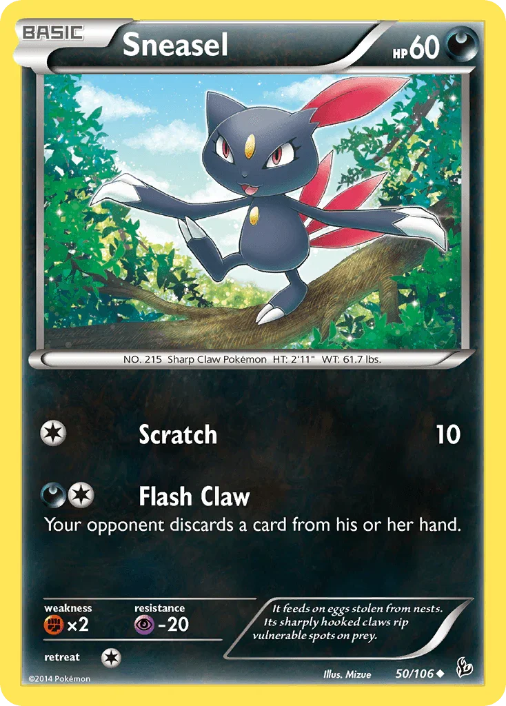 50, Darkness, Fighting[×2], Normal, Psychic[-20], Reverse Holofoil, Uncommon, XY: Flashfire Sneasel (50/106) [XY: Flashfire] - Trading Card World