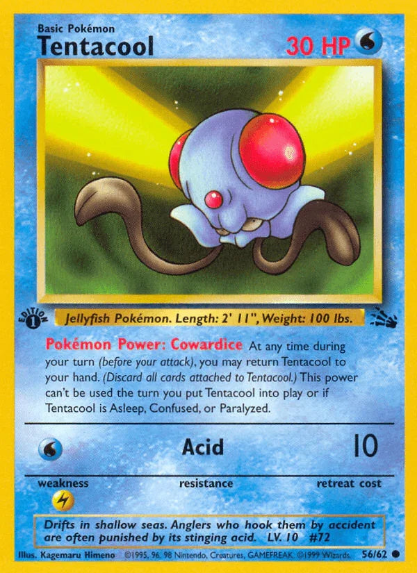 1st Edition Normal, 56, Common, Fossil 1st Edition, Lightning[×2], Water Tentacool (56/62) [Fossil 1st Edition] - Trading Card World
