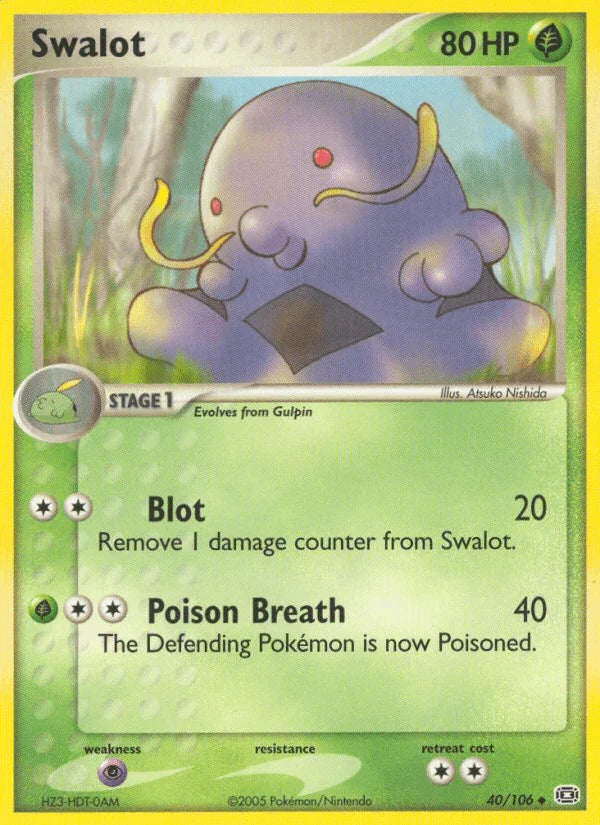 40, EX: Emerald, Grass, Normal, Psychic[×2], Uncommon Swalot (40/106) [EX: Emerald] - Trading Card World
