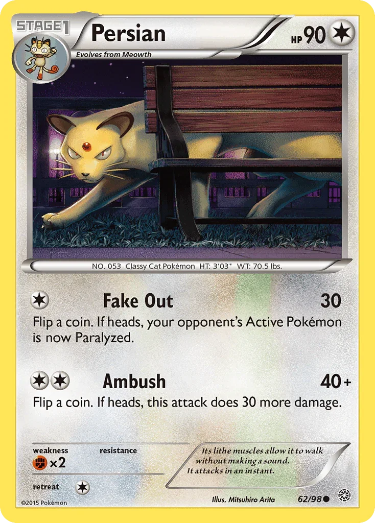 62, Colorless, Common, Fighting[×2], Normal, Reverse Holofoil, XY: Ancient Origins Persian (62/98) [XY: Ancient Origins] - Trading Card World