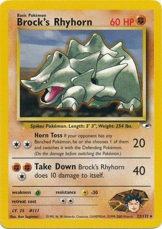 22, Fighting, Grass[×2], Gym Heroes Unlimited, Lightning[-30], Normal, Rare Brock's Rhyhorn (22/132) [Gym Heroes Unlimited] - Trading Card World