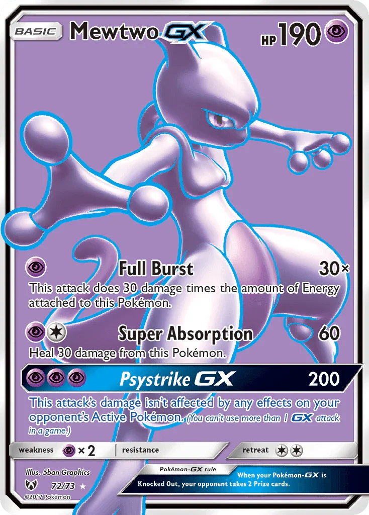 72, Holofoil, Psychic, Psychic[×2], Sun & Moon: Shining Legends, Ultra Rare Mewtwo GX (72/73) [Sun & Moon: Shining Legends] - Trading Card World