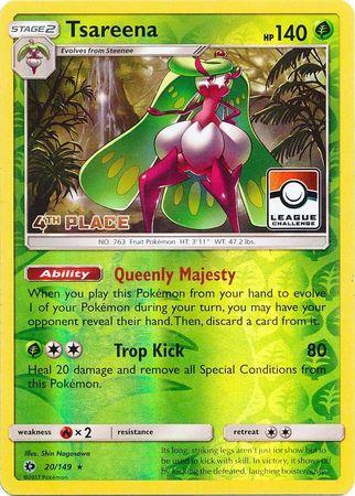 20, Fire[×2], Grass, Promo, Reverse Holofoil, Sun & Moon: Base Set Tsareena (20/149) (League 4th Place) [Sun & Moon: Base Set] - Trading Card World