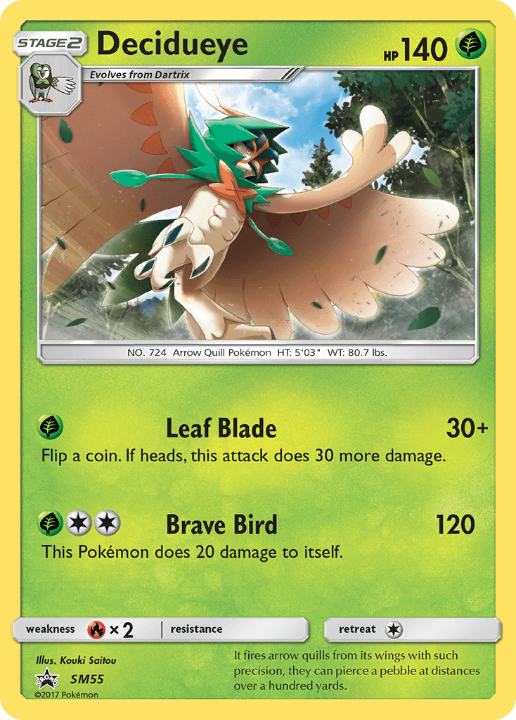 Black Star Promo, Fire[×2], Grass, Holofoil, SM55, Sun & Moon: Black Star Promos Decidueye (SM55) [Sun & Moon: Black Star Promos] - Trading Card World