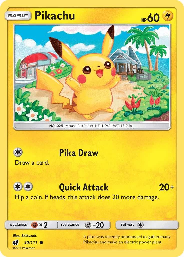 30, Common, Fighting[×2], Lightning, Metal[-20], Normal, Reverse Holofoil, Sun & Moon: Crimson Invasion Pikachu (30/111) [Sun & Moon: Crimson Invasion] - Trading Card World