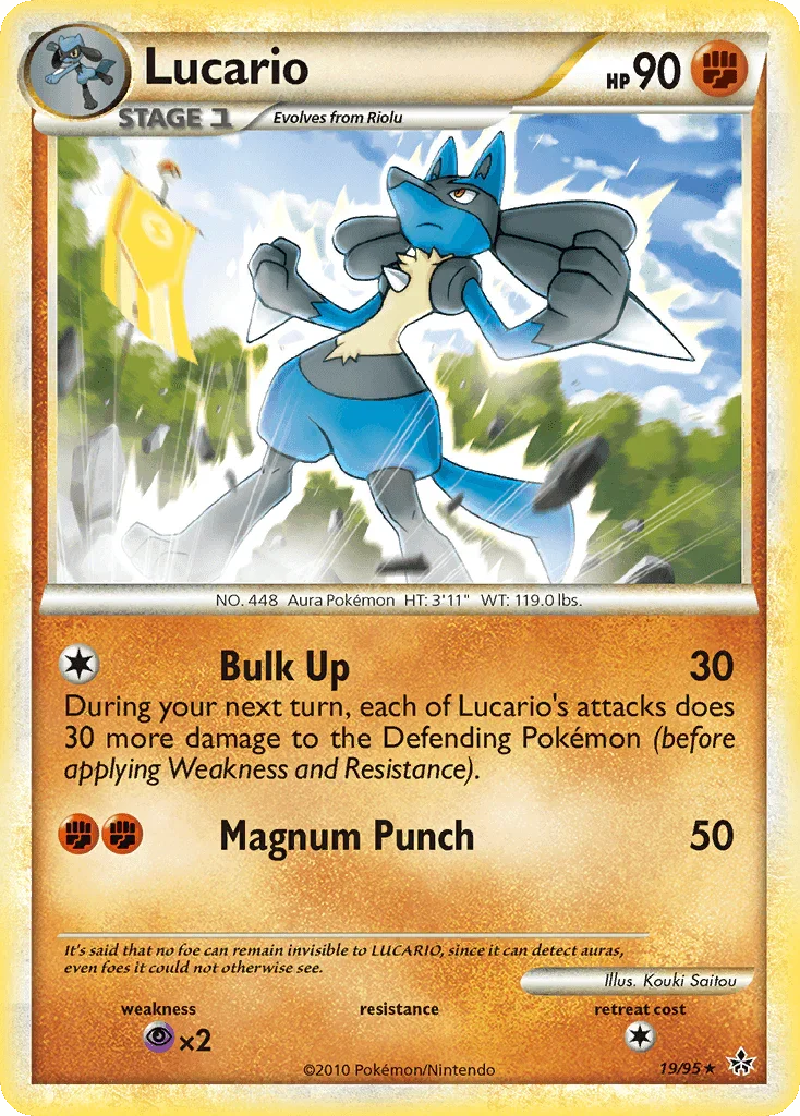 19, Fighting, HeartGold & SoulSilver: Unleashed, Normal, Psychic[×2], Rare, Reverse Holofoil Lucario (19/95) [HeartGold & SoulSilver: Unleashed] - Trading Card World