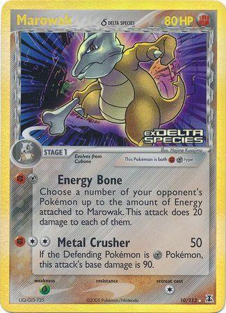 10, EX: Delta Species, Fighting, Grass[×2], Holo Rare, Metal, Reverse Holofoil Marowak (10/113) (Delta Species) (Stamped) [EX: Delta Species] - Trading Card World