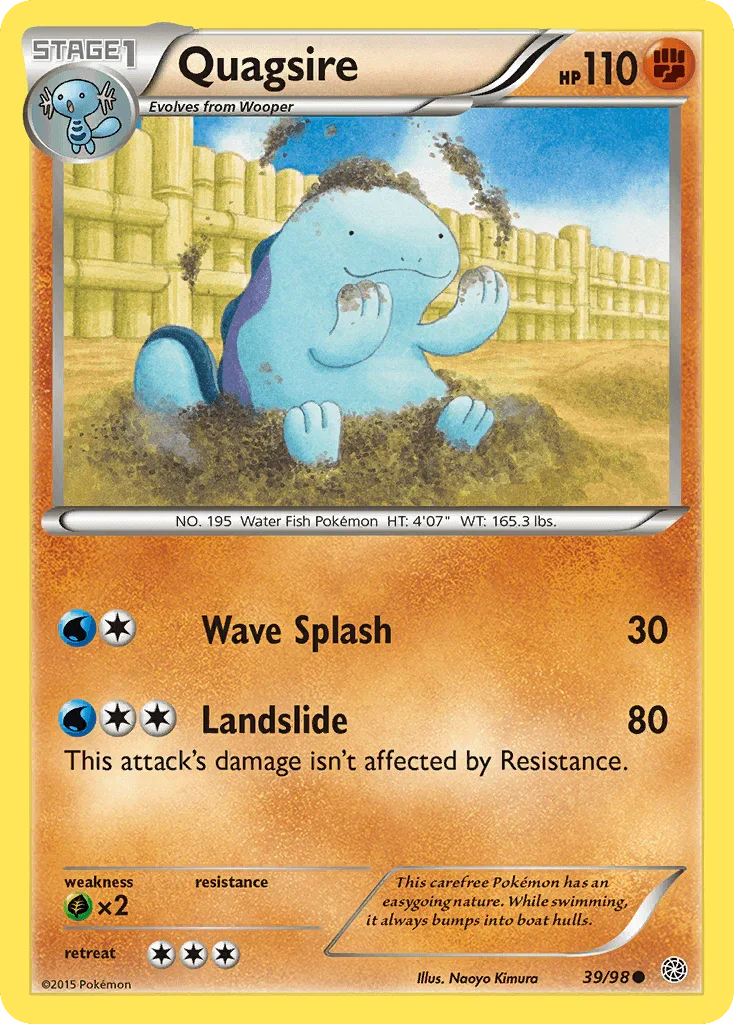 39, Common, Fighting, Grass[×2], Normal, Reverse Holofoil, XY: Ancient Origins Quagsire (39/98) [XY: Ancient Origins] - Trading Card World
