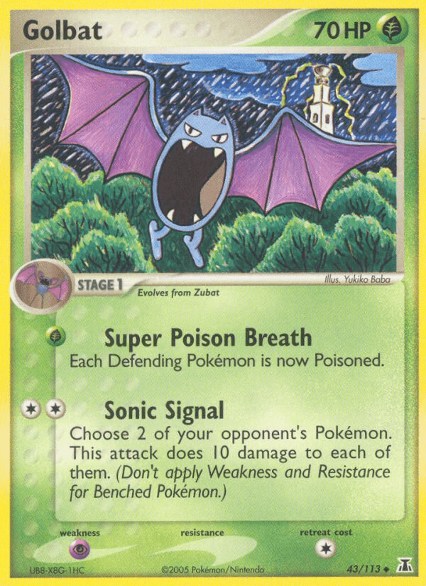 43, EX: Delta Species, Grass, Normal, Psychic[×2], Uncommon Golbat (43/113) [EX: Delta Species] - Trading Card World