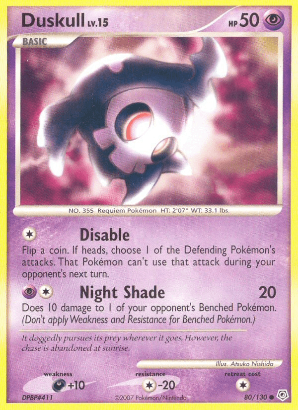80, Colorless[-20], Common, Darkness[+10], Diamond & Pearl: Base Set, Normal, Psychic, Reverse Holofoil Duskull (80/130) [Diamond & Pearl: Base Set] - Trading Card World