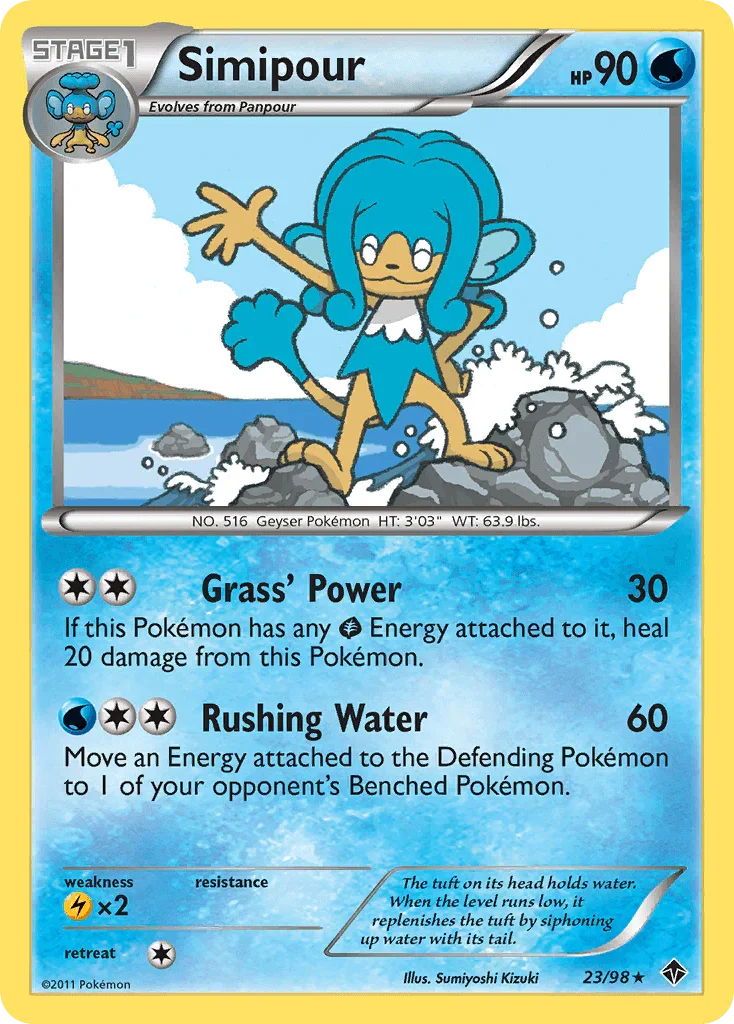 23, Black & White: Emerging Powers, Lightning[×2], Normal, Rare, Reverse Holofoil, Water Simipour (23/98) [Black & White: Emerging Powers] - Trading Card World