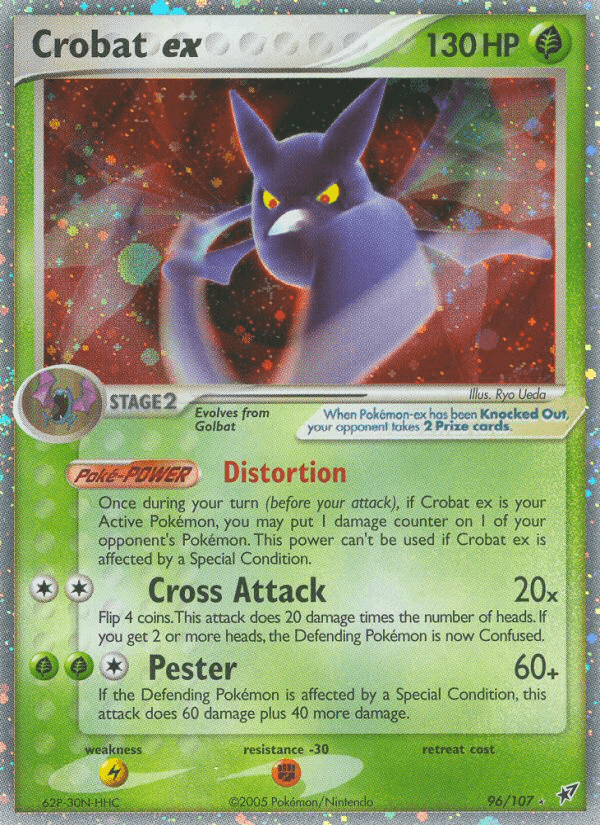 96, EX: Deoxys, Fighting[-30], Grass, Holofoil, Lightning[×2], Ultra Rare Crobat ex (96/107) [EX: Deoxys] - Trading Card World