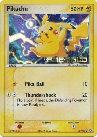 60, Common, EX: Emerald, Fighting[×2], Lightning, Reverse Holofoil Pikachu (60/106) (Stamped) [EX: Emerald] - Trading Card World