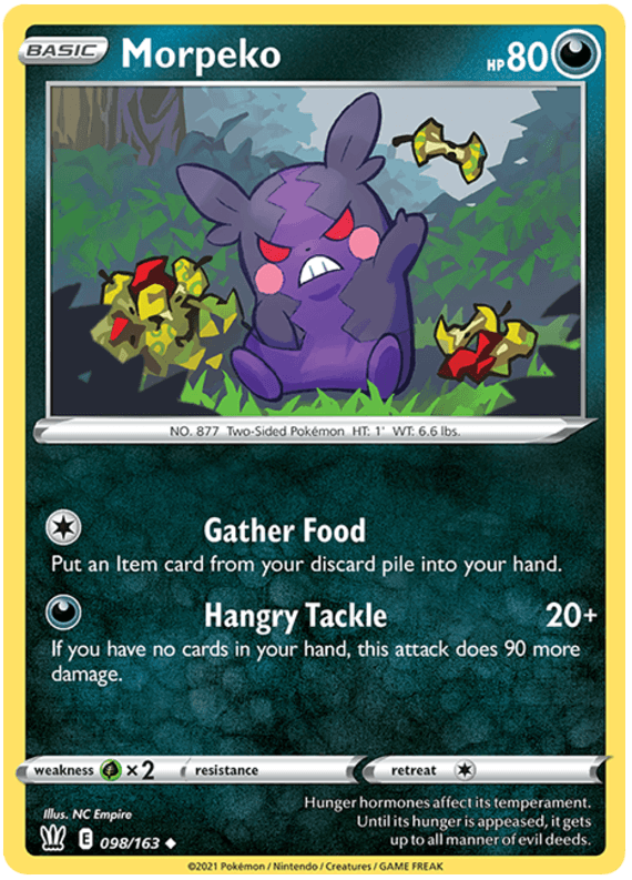 098, Darkness, Grass[x2], Normal, Reverse Holofoil, Sword & Shield: Battle Styles, Uncommon Morpeko (098/163) [Sword & Shield: Battle Styles] - Trading Card World