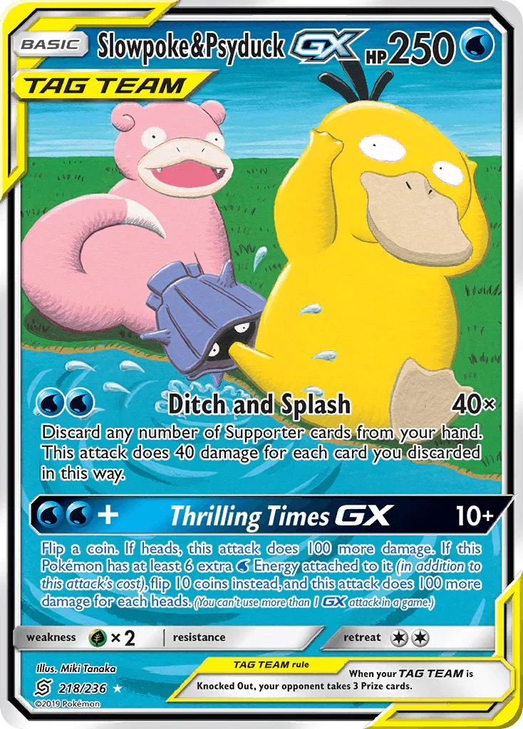218, Grass[×2], Holofoil, Sun & Moon: Unified Minds, Ultra Rare, Water Slowpoke & Psyduck GX (218/236) [Sun & Moon: Unified Minds] - Trading Card World