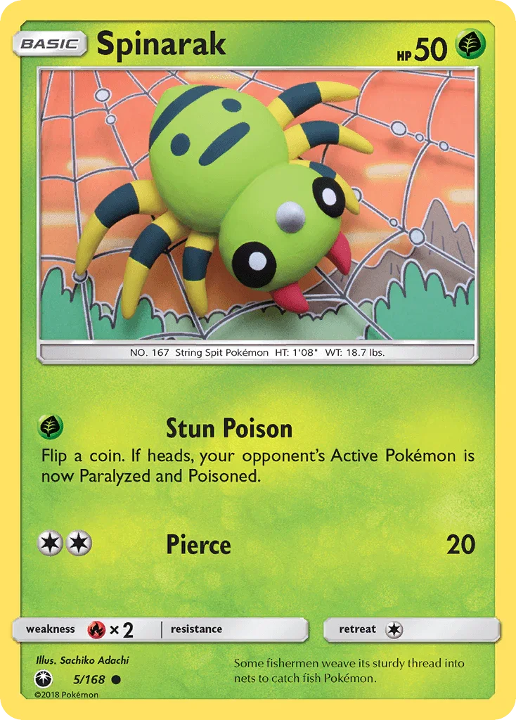 Common, Fire[×2], Grass, Normal, Reverse Holofoil, Sun & Moon: Celestial Storm Spinarak (5/168) [Sun & Moon: Celestial Storm] - Trading Card World