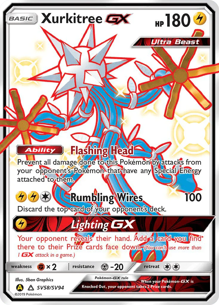Fighting[×2], Holofoil, Lightning, Metal[-20], Sun & Moon: Hidden Fates - Shiny Vault, SV58, Ultra Rare Xurkitree GX (SV58/SV94) [Sun & Moon: Hidden Fates - Shiny Vault] - Trading Card World