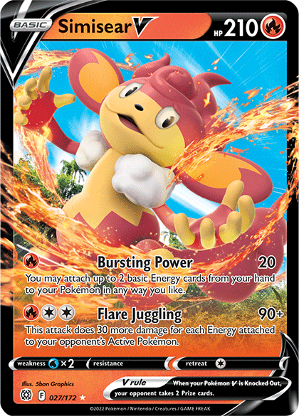027, Fire, Holofoil, Sword & Shield: Brilliant Stars, Ultra Rare, Water [x2] Simisear V (027/172) [Sword & Shield: Brilliant Stars] - Trading Card World