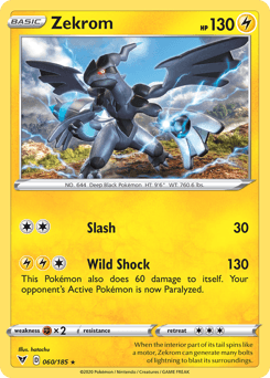 060, Fighting[×2], Holo Rare, Holofoil, Lightning, Reverse Holofoil, Sword & Shield: Vivid Voltage Zekrom (060/185) [Sword & Shield: Vivid Voltage] - Trading Card World