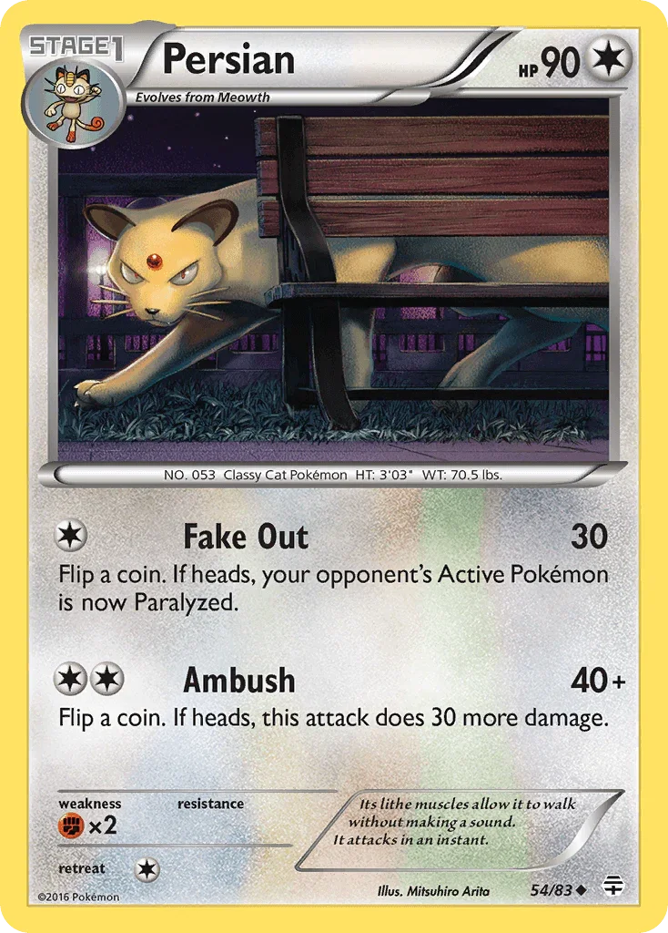 54, Colorless, Fighting[×2], Normal, Reverse Holofoil, Uncommon, XY: Generations Persian (54/83) [XY: Generations] - Trading Card World