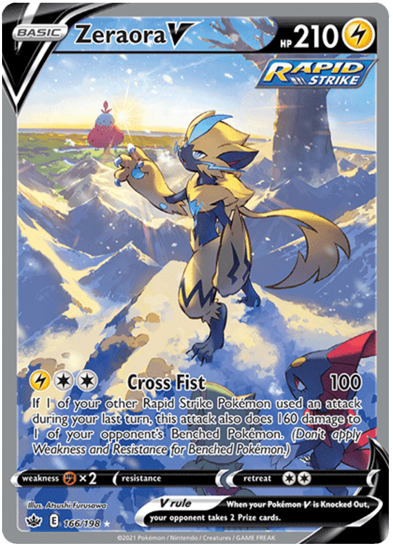 166, Fighting [x2], Holofoil, Lightning, Sword & Shield: Chilling Reign, Ultra Rare Zeraora V (166/198) [Sword & Shield: Chilling Reign] - Trading Card World