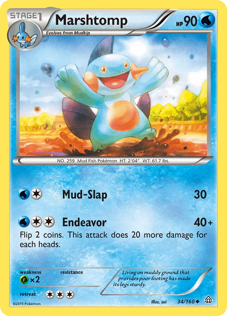 34, Grass[×2], Normal, Reverse Holofoil, Uncommon, Water, XY: Primal Clash Marshtomp (34/160) [XY: Primal Clash] - Trading Card World