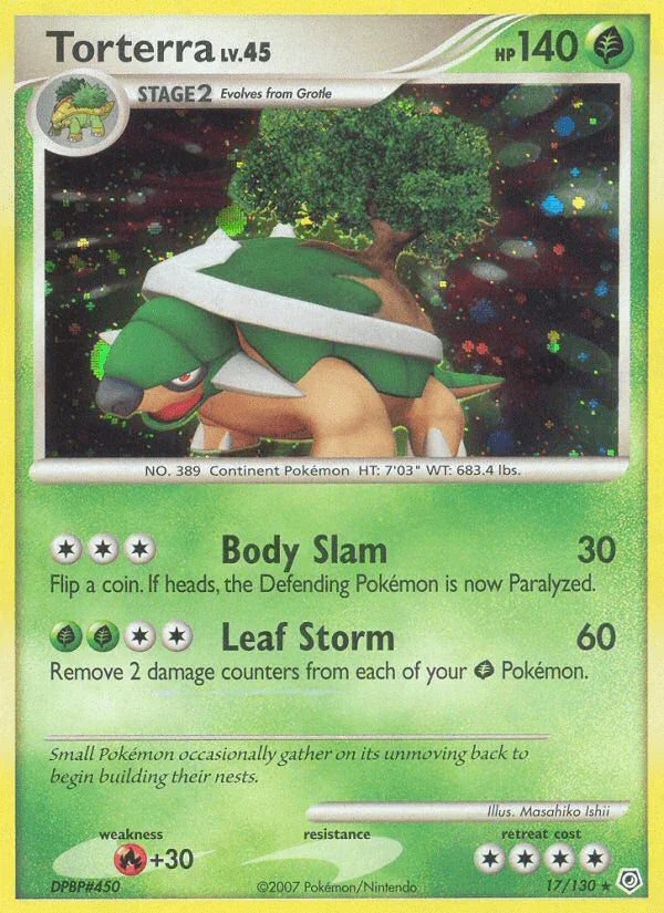 17, Diamond & Pearl: Base Set, Fire[+30], Grass, Holo Rare, Holofoil, Reverse Holofoil Torterra (17/130) [Diamond & Pearl: Base Set] - Trading Card World