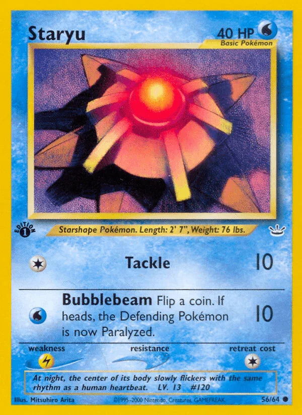 1st Edition Normal, 56, Common, Lightning[×2], Neo Revelation 1st Edition, Water Staryu (56/64) [Neo Revelation 1st Edition] - Trading Card World