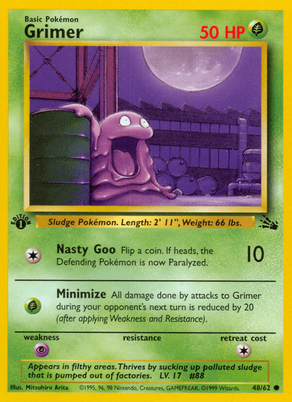 1st Edition Normal, 48, Common, Fossil 1st Edition, Grass, Psychic[×2] Grimer (48/62) [Fossil 1st Edition] - Trading Card World