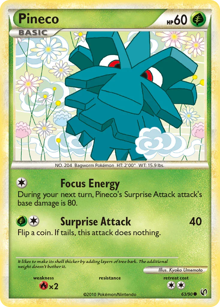 63, Common, Fire[×2], Grass, HeartGold & SoulSilver: Undaunted, Normal, Reverse Holofoil Pineco (63/90) [HeartGold & SoulSilver: Undaunted] - Trading Card World