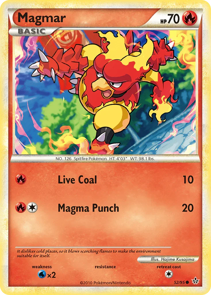 52, Common, Fire, HeartGold & SoulSilver: Unleashed, Normal, Reverse Holofoil, Water[×2] Magmar (52/95) [HeartGold & SoulSilver: Unleashed] - Trading Card World