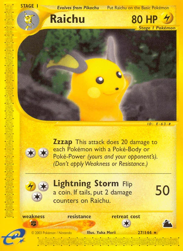 27, Fighting[×2], Lightning, Normal, Rare, Reverse Holofoil, Skyridge Raichu (27/144) [Skyridge] - Trading Card World