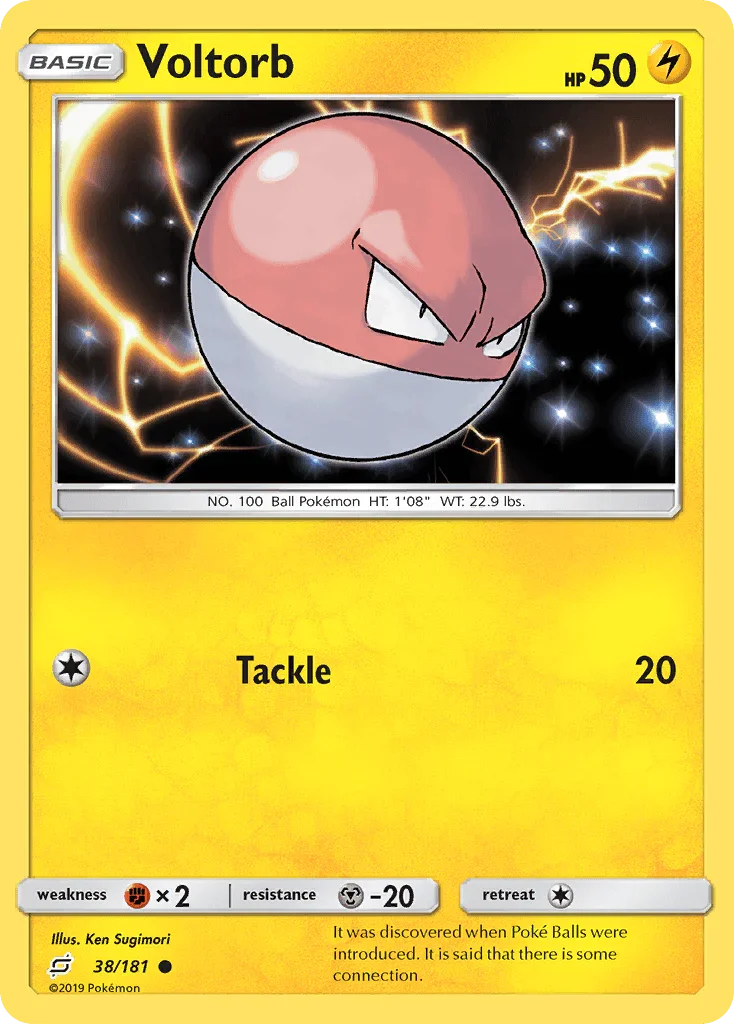 38, Common, Fighting[×2], Lightning, Metal[-20], Normal, Reverse Holofoil, Sun & Moon: Team Up Voltorb (38/181) [Sun & Moon: Team Up] - Trading Card World