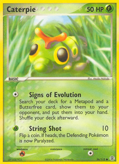 56, Common, EX: FireRed & LeafGreen, Fire[×2], Grass, Normal, Reverse Holofoil Caterpie (56/112) [EX: FireRed & LeafGreen] - Trading Card World