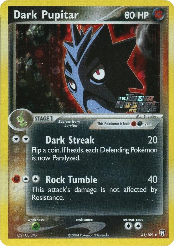 41, Darkness, EX: Team Rocket Returns, Fighting, Grass[×2], Reverse Holofoil, Uncommon Dark Pupitar (41/109) (Stamped) [EX: Team Rocket Returns] - Trading Card World