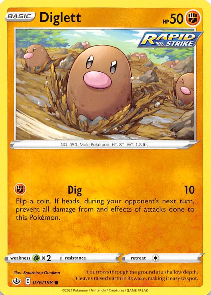 076, Common, Fighting, Grass [x2], Normal, Reverse Holofoil, Sword & Shield: Chilling Reign Diglett (076/198) [Sword & Shield: Chilling Reign] - Trading Card World