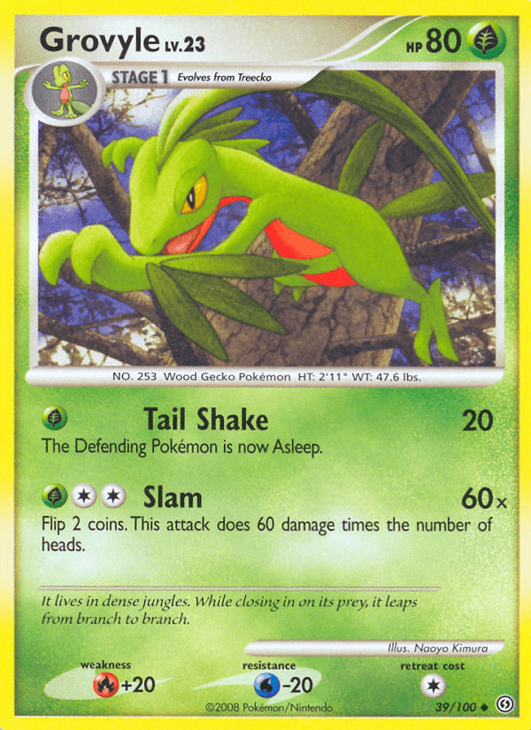 39, Diamond & Pearl: Stormfront, Fire[+20], Grass, Normal, Reverse Holofoil, Uncommon, Water[-20] Grovyle (39/100) [Diamond & Pearl: Stormfront] - Trading Card World