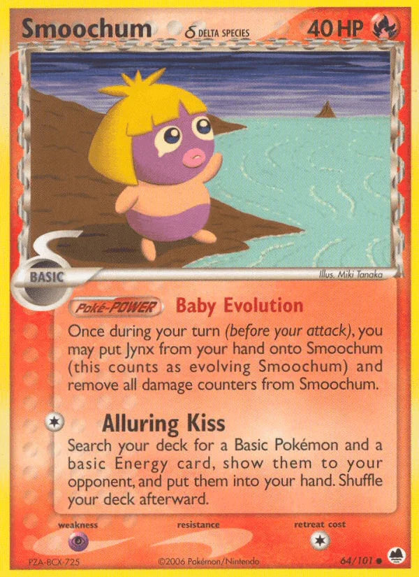 64, Common, EX: Dragon Frontiers, Fire, Normal, Psychic[×2] Smoochum (64/101) (Delta Species) [EX: Dragon Frontiers] - Trading Card World