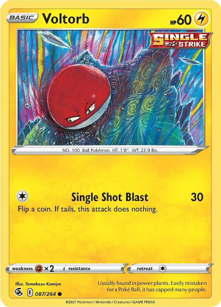 087, Common, Fighting [x2], Lightning, Normal, Reverse Holofoil, Sword & Shield: Fusion Strike Voltorb (087/264) [Sword & Shield: Fusion Strike] - Trading Card World
