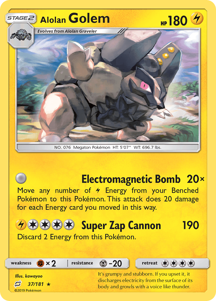 37, Fighting[×2], Lightning, Metal[-20], Normal, Rare, Reverse Holofoil, Sun & Moon: Team Up Alolan Golem (37/181) [Sun & Moon: Team Up] - Trading Card World