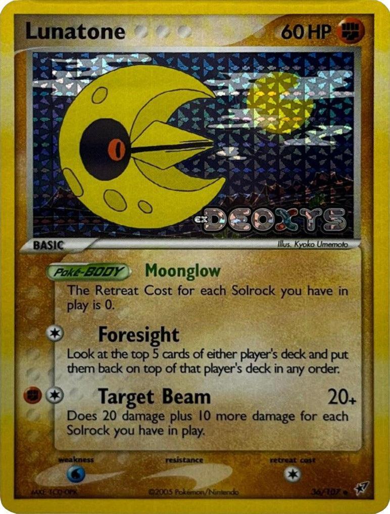 36, EX: Deoxys, Fighting, Reverse Holofoil, Uncommon, Water[×2] Lunatone (36/107) (Stamped) [EX: Deoxys] - Trading Card World