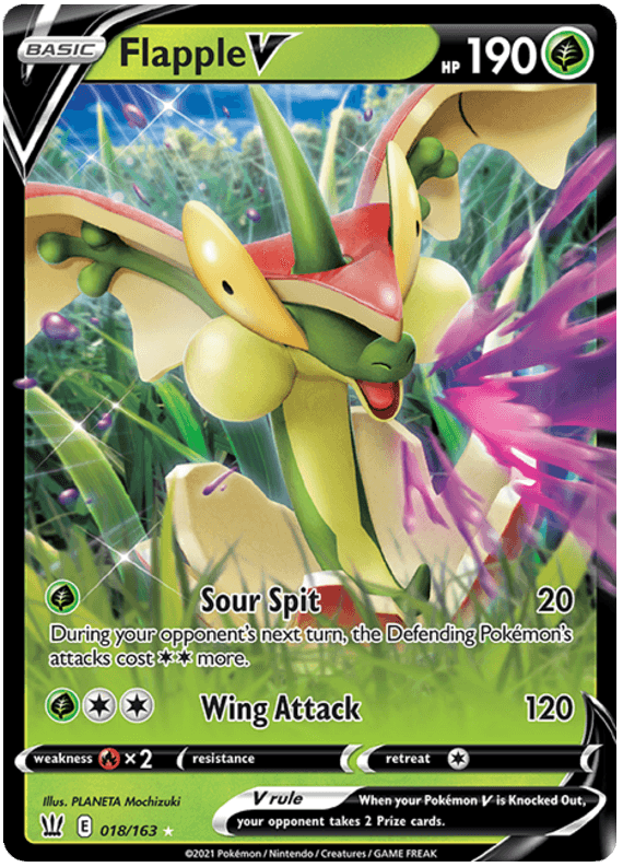 018, Fire[×2], Grass, Holofoil, Sword & Shield: Battle Styles, Ultra Rare Flapple V (018/163) [Sword & Shield: Battle Styles] - Trading Card World