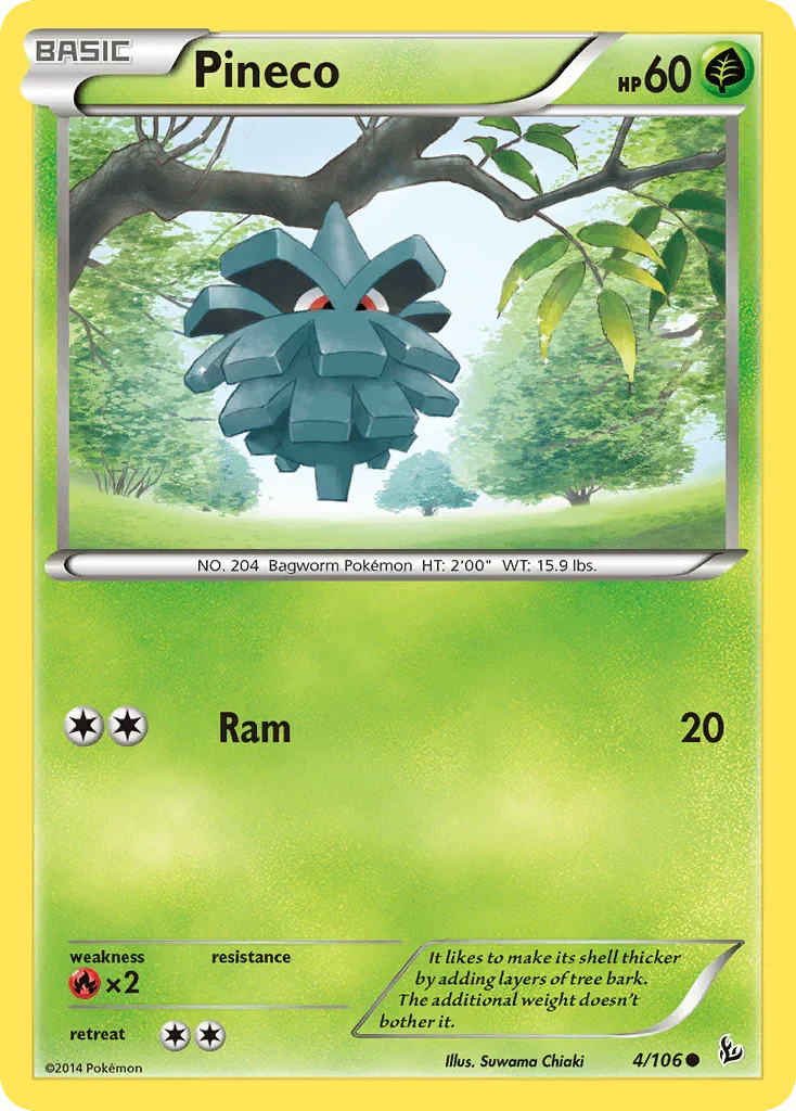 Common, Fire[×2], Grass, Normal, Reverse Holofoil, XY: Flashfire Pineco (4/106) [XY: Flashfire] - Trading Card World