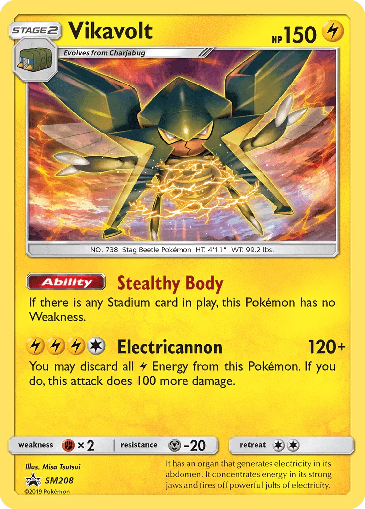 Black Star Promo, Fighting[×2], Holofoil, Lightning, Metal[-20], SM208, Sun & Moon: Black Star Promos Vikavolt (SM208) [Sun & Moon: Black Star Promos] - Trading Card World