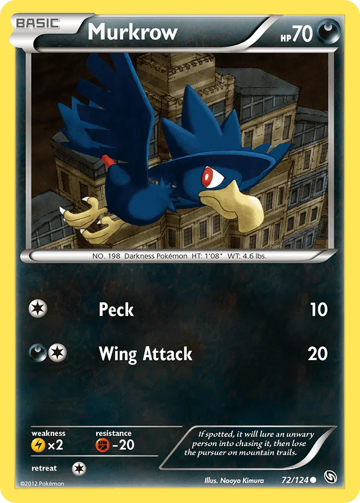 72, Black & White: Dragons Exalted, Common, Darkness, Fighting[-20], Lightning[×2], Normal, Reverse Holofoil Murkrow (72/124) [Black & White: Dragons Exalted] - Trading Card World